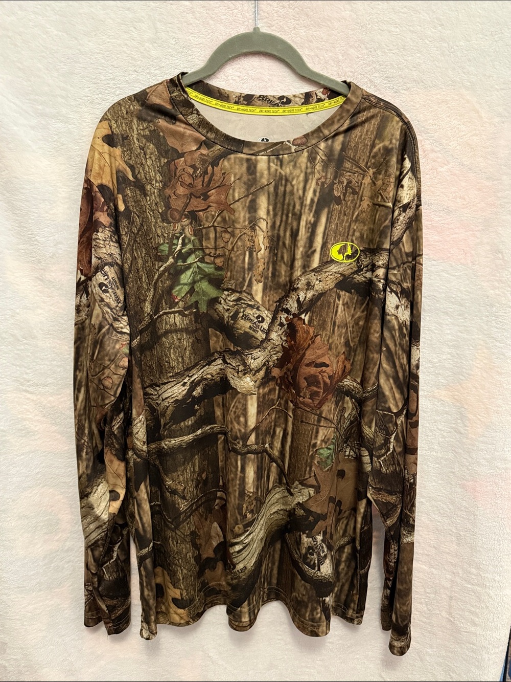 Mossy Oak Break-Up Infinity Camo Shirt with Neon Green Trim and Logo Size 2XL